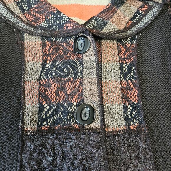 Sioni Sweater Coat Size Medium Cardigan Wool Mohair Brown Boho Cottage Patchwork - Picture 10 of 15